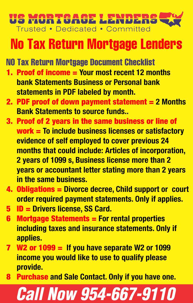 No Tax ReturnFlorida Bank Statement Only Mortgage Lenders
